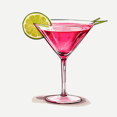 Cosmopolitan cocktail hand-drawn comic illustration. Cosmopolitan. Vector doodle style cartoon illustration