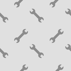 Wrench, seamless pattern, vector. Gray wrench on a gray background.