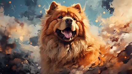  a painting of a chow chow dog with his mouth open.  generative ai - obrazy, fototapety, plakaty