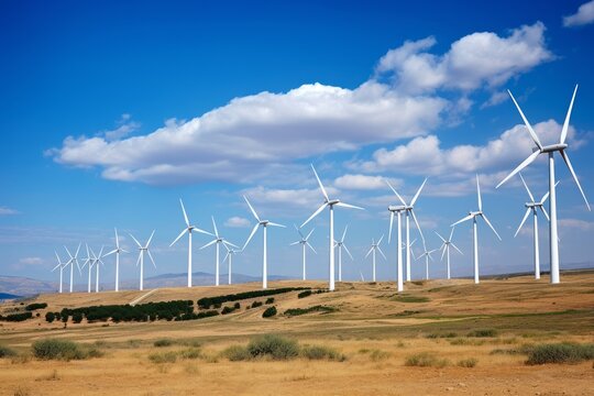 Generative AI, wind turbine in the wind, generator electricity, windmill produce energy
