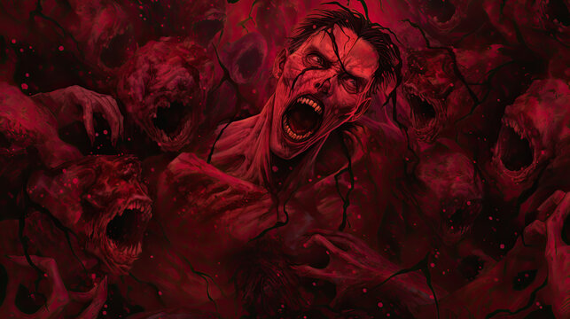 halloween bloody zombie army horde - by generative ai