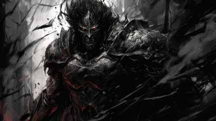 grim dark fantasy berserker warrior dark knight - by generative ai