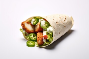 Mexican chicken wrap and vegetables, tortilla wrap with jalapeno and chicken
