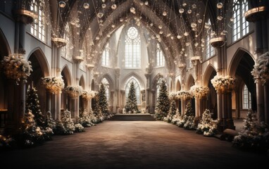 The interior decoration of a church on Christmas
