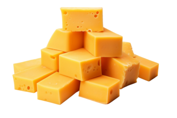 Sliced cheddar cheese. isolated object, transparent background