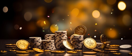Dynamic casino background with gold coins in a bright and energetic atmosphere. Generative AI
