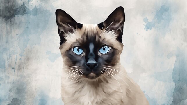  a painting of a siamese cat with a blue eyes.  generative ai