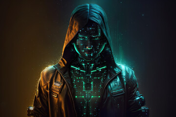 Naklejka premium Android in matrix space. Artificial intelligence in a female form. Generative AI.