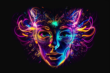 Neon human face By Generative AI technology