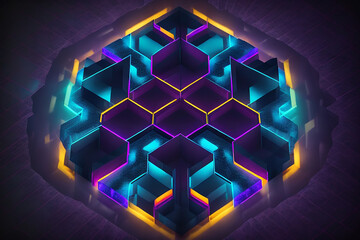 surround neon flares hexagon By Generative AI technology