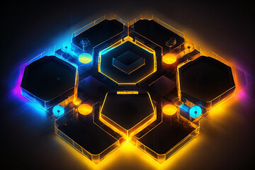 surround neon flares hexagon By Generative AI technology