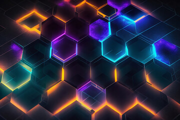 surround neon flares hexagon By Generative AI technology