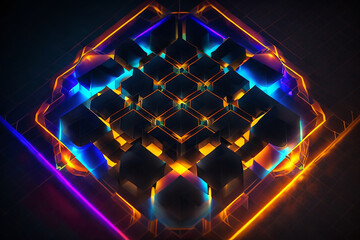 surround neon flares polygon By Generative AI technology