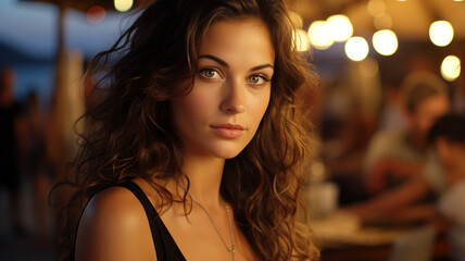 A Stunning Girl with Long Locks, Mesmerized by the Ocean, bokeh background