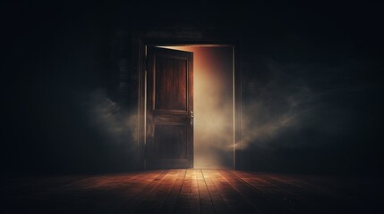 Open door in dark and mysterious style. Generative AI