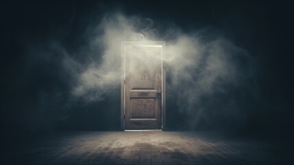 Open door in dark and mysterious style. Generative AI