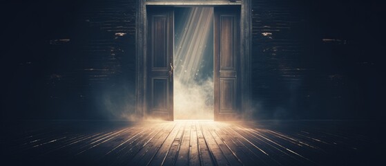 Open door in dark and mysterious style. Generative AI