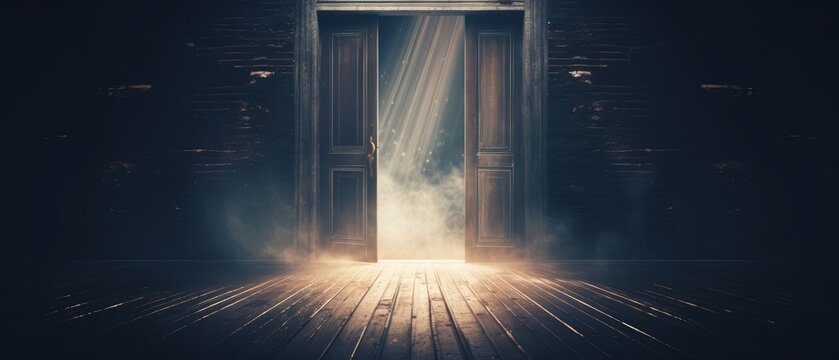 Open door in dark and mysterious style. Generative AI