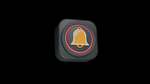 Animation of appearing and disappearing 3D bell icon for social media on isolated background for writing link with text