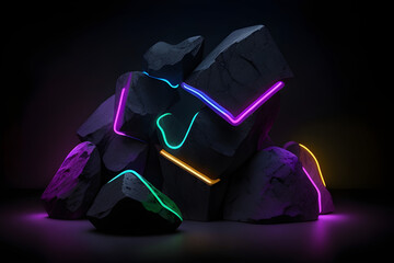 Neon light stone By Generative AI technology