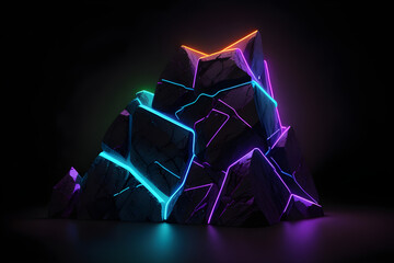 Neon light stone By Generative AI technology