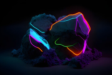 Neon light stone By Generative AI technology