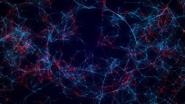 Futuristic colors sphere of particles and lines. Network connection big data. Abstract technology background. 3d rendering.