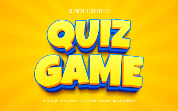 Editable text effect quiz game cartoon 3d style premium vector