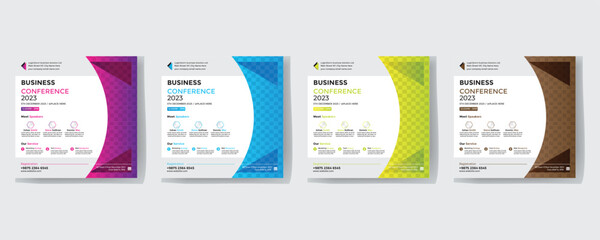 Business webinar invitation design. Webinar and business conference social media post template. Online webinar social media post template. Business conference banner template. Online live webinar