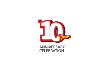10 year anniversary, minimalist logo, jubilee, greeting card. Birthday invitation, sign. Red space vector illustration on white background - Vector