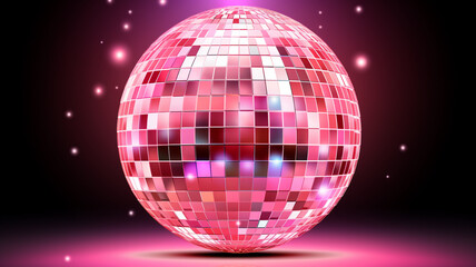 Obraz premium rosa pink Discokugel mit Lichtern und Lichteffekten. Querformat. Generative Ai.