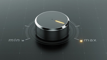 Knob turned to max position. Concept of high level performance. 3d rendering