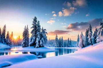Poster de jardin Paysage winter landscape in the mountains