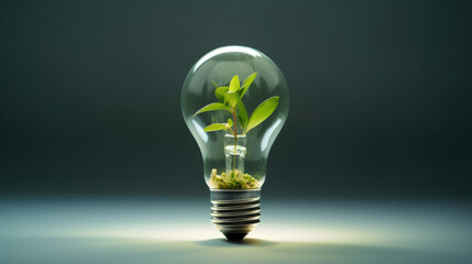 Eco friendly lightbulb from fresh leaves top vie on white background, concept of Renewable Energy and Sustainable Living