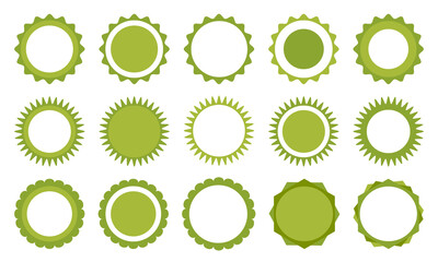 Sale, discount or price tag sticker. Shopping labels set. Round promotional badge. Icon set