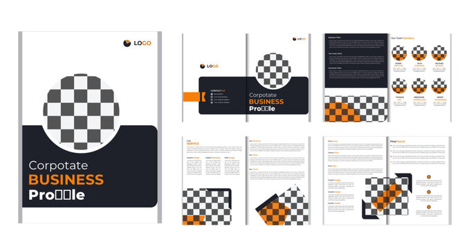bifod business brochure template design. 8 page corporate editable brochure layout design. orange color, creative template, company brochure design template vector