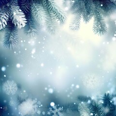 Fototapeta na wymiar Winter background with fir branches and snowflakes