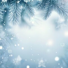 Winter background with fir branches and snowflakes