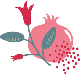 pomegranate fruit and flower branch, rosh hashanah tradiaional icon for jewish holiday