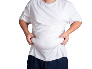 big belly fat guy wearing white shirt on white background isolated.