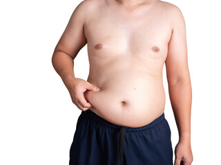 big belly fat guy wearing white shirt on white background isolated.