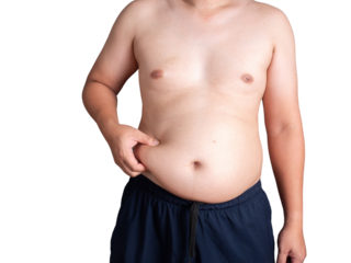 big belly fat guy wearing white shirt on white background isolated.