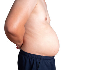 big belly fat guy wearing white shirt on white background isolated.