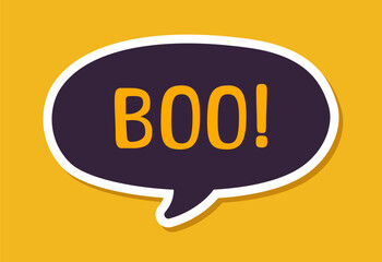 Speech bubble with text Boo! digital sticker sound effect vector illustration