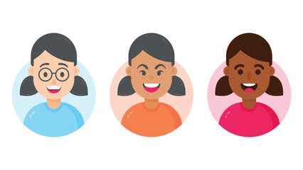 Set of persons, female avatars, people faces collection