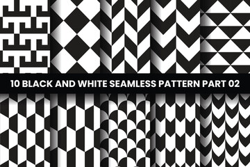 collection 10 seamless geometric pattern set in black and white colors part 02
