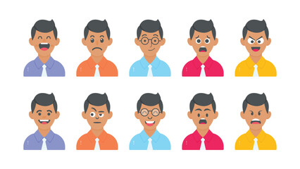 Boy cartoon character with facial expressions and different skin colors