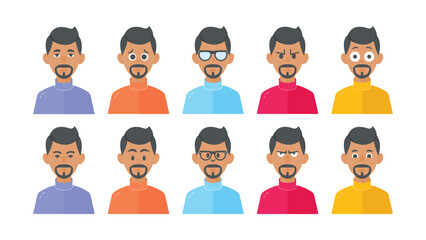 Boy cartoon character with facial expressions and different skin colors