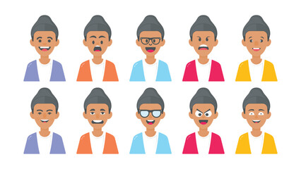 Young boys character avatar with facial expressions, vector illustration
