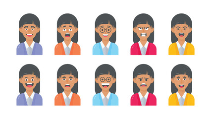 Set of user avatar. People avatar profile icons. female faces. female portraits. Characters collection. Vector illustration